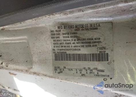 2000 Ford Mustang Gt z USA, uszkodzony, nr VIN 1FAFP42X3YF208458